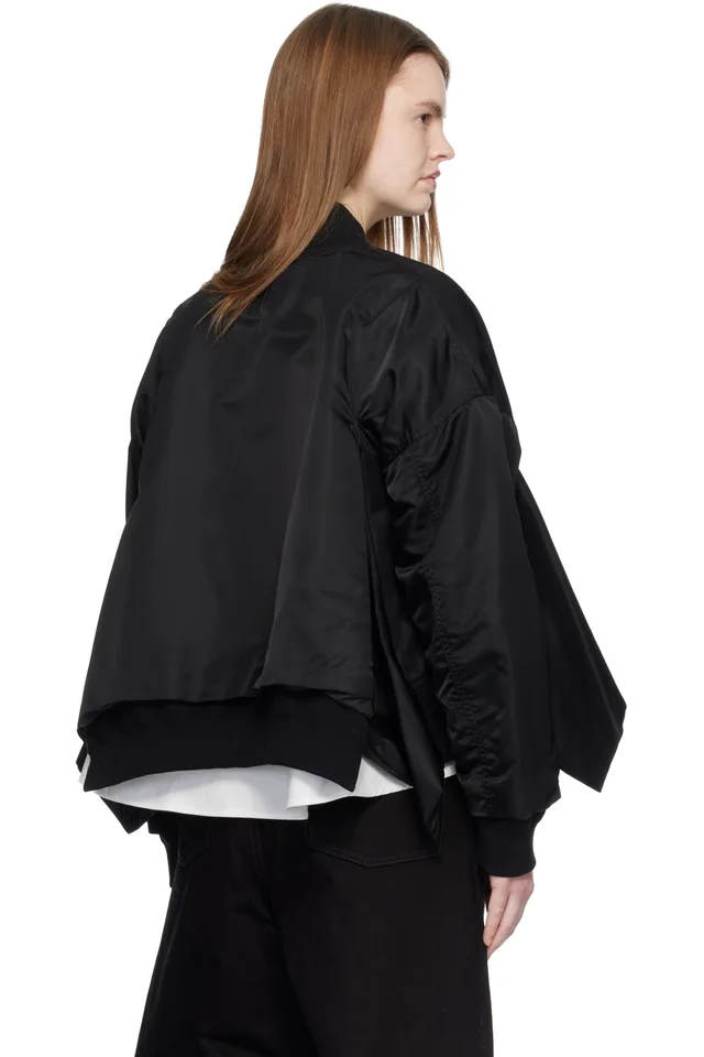 sacai Black Nylon Twill Bomber Jacket, photo 3 of 4 from SSENSE