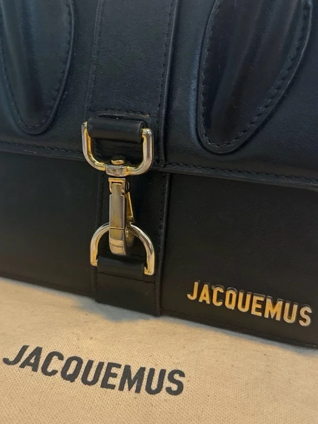 Jacquemus Black Leather Messenger Bag With Gold Hardware in black|gold Leather from Poshmark