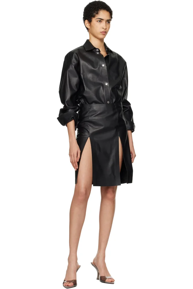 The Attico Black Eliza Leather Shirt, photo 4 of 4 from SSENSE