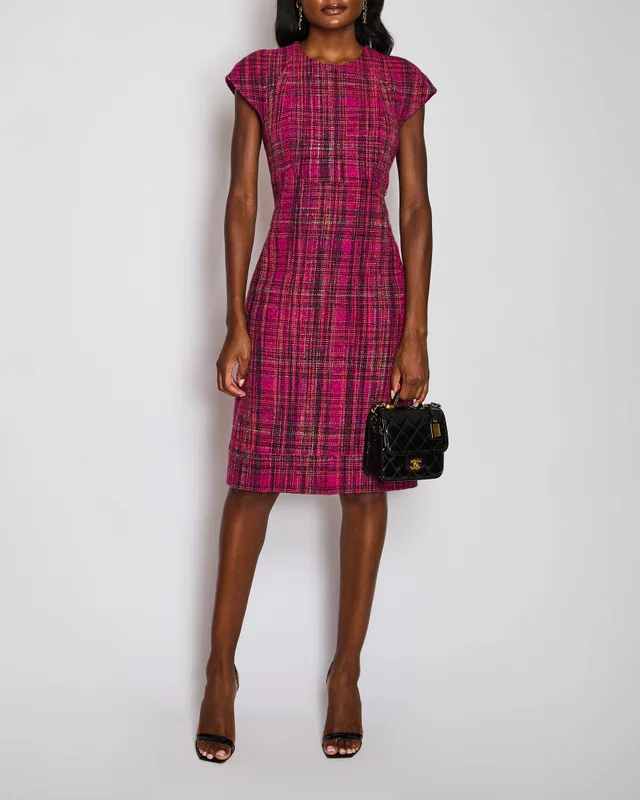 Chanel Pink Sleeveless Tweed Midi Dress with CC Button Detail Size FR 42 (UK 14) in Pink Tweed from Sellier