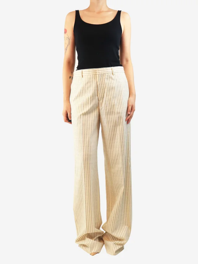 Maison Margiela Cream logo pinstripe trousers - size UK 12 in White Wool from Sign of the Times, photo 2 of 2
