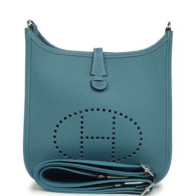 Hermès Evelyne 23 Blue Jean Clemence Palladium Hardware in Blue Clemence leather from Madison Avenue Couture