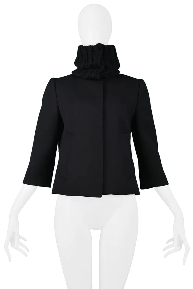 Dolce & Gabbana Dolce Black Wool Jacket With Rib Knit Collar in Black Wool from Resurrection Vintage