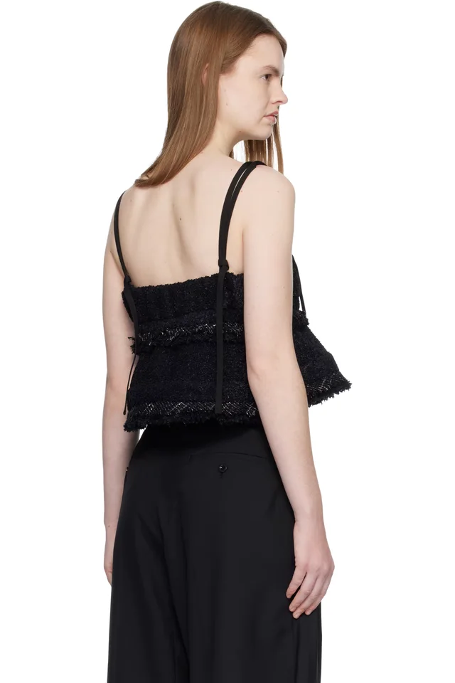 sacai Black Tweed Camisole, photo 3 of 4 from SSENSE