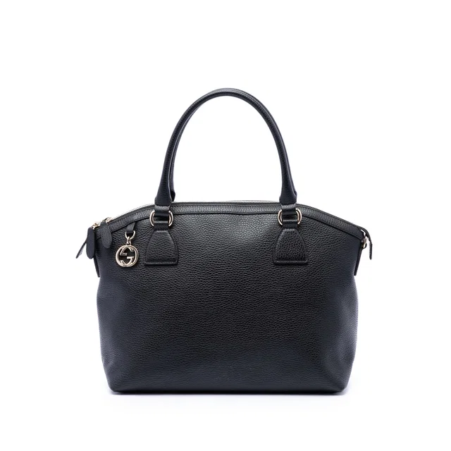 Black Gucci Medium Calfskin GG Charm Dome Satchel in Black Calfskin from Designer Revival