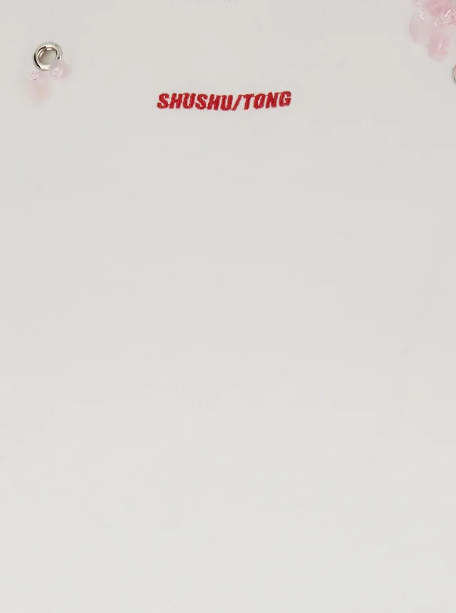 SHUSHU/TONG white T-shirt with floral embroidery in cotton for women in White 100% Cotton, photo 6 of 6 from Gaudenzi Boutique
