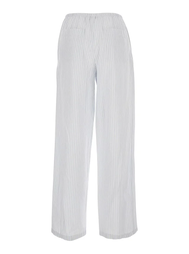 DUNST White Pants with elastic waistband and drawstring and all-over striped pattern in cotton for women in White 100% Cotton, photo 4 of 6 from Gaudenzi Boutique
