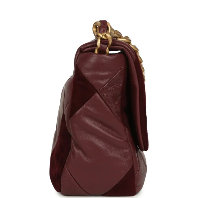 Chanel Medium 19 Flap Bag Burgundy Suede, Shiny Lambskin and Caviar Mixed Metal Hardware in Burgundy Suede/Lambskin/Caviar from Madison Avenue Couture, photo 1 of 1