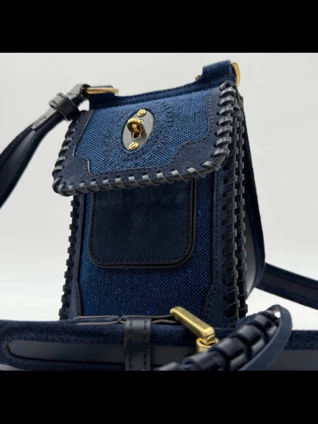 Mulberry Navy Woven & Suede Crossbody Phone Bag With Gold Hardware in blue Suede from Poshmark