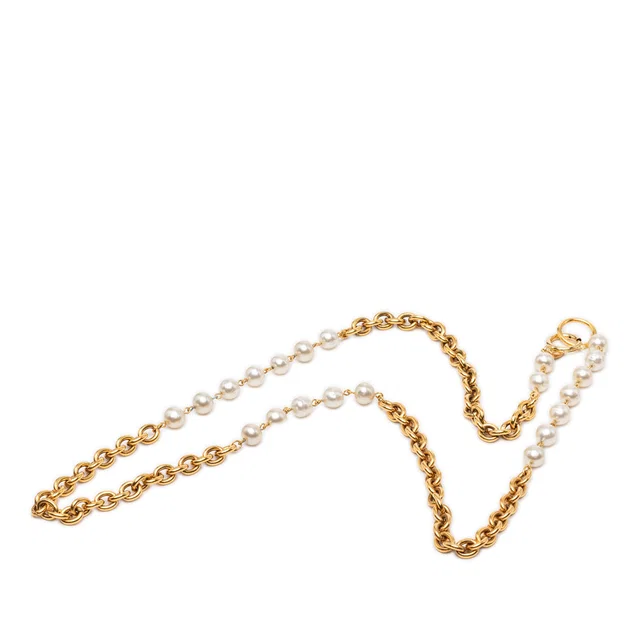 Gold Chanel Gold Plated Faux Pearl Chain Necklace in Gold from Designer Revival