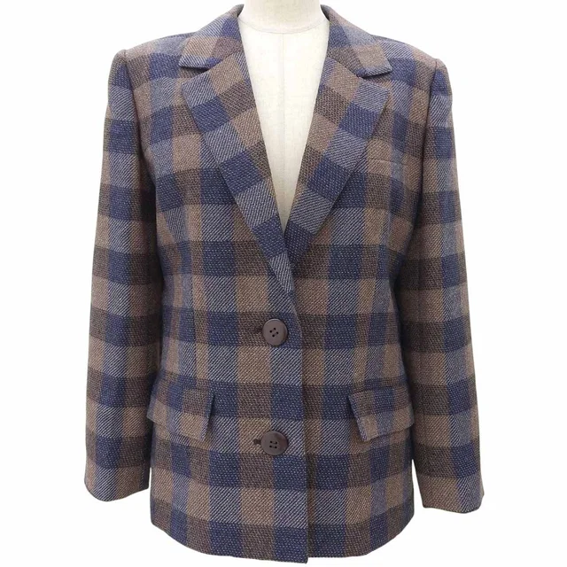 Dior Wool Check Pattern Tailored Jacket #M Brown/Navy in Brown Wool from VINTAGE QOO TOKYO