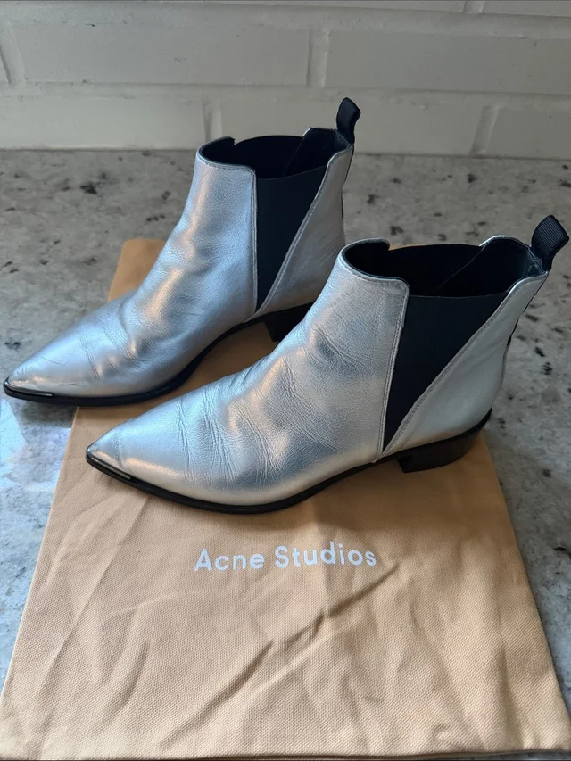 Acne Studios Metallic Silver Pointed Chelsea Booties With Black Elastic in silver|gray Leather from Poshmark