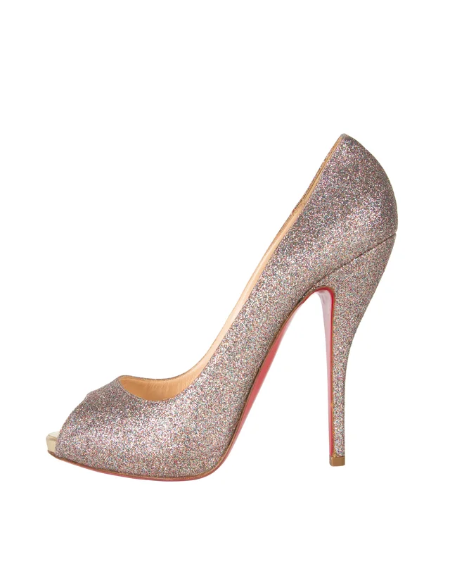 Christian Louboutin Vintage 'Very Prive' 120 Pastel Glitter Peep Toe Heels in Leather from Amarcord Vintage Fashion