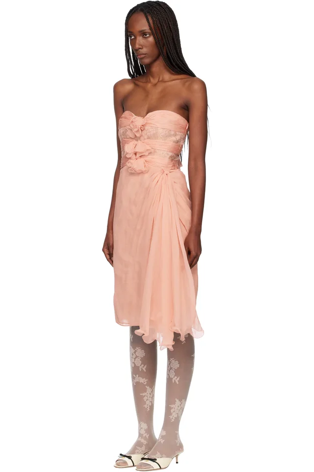 Valentino Pink Crepponne Chiffon Midi Dress, photo 4 of 5 from SSENSE