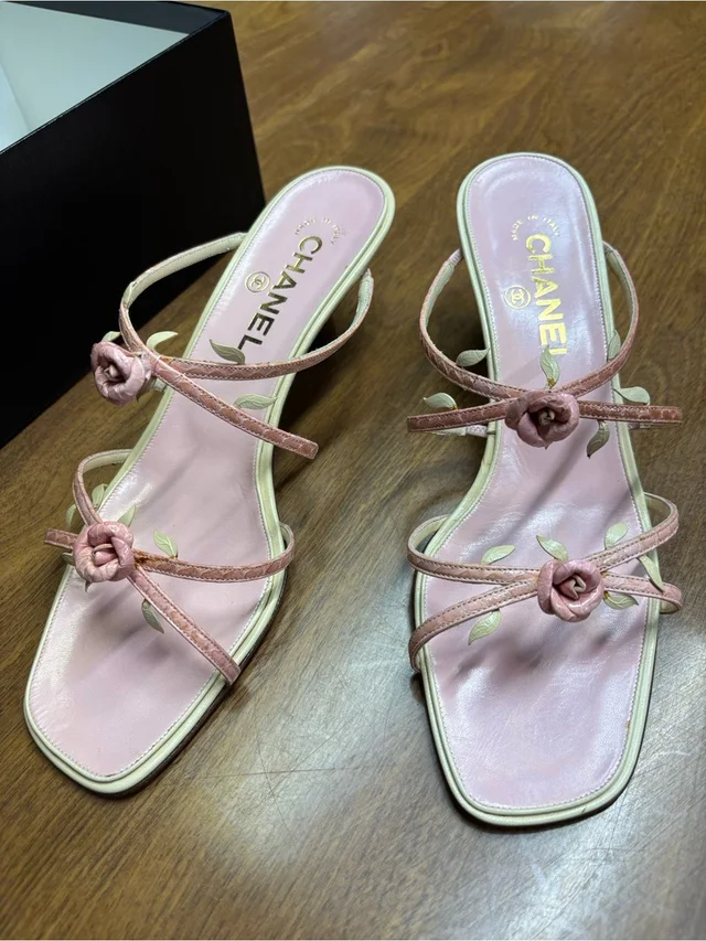 Chanel 2001 Vintage Karl Lagerfeld Light Pink Rosebud Leather Heels | Size 38.5 in pink Leather from Poshmark