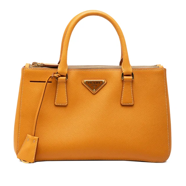 Yellow Prada Mini Saffiano Lux Galleria Double Zip Satchel in Yellow Saffiano leather from Designer Revival