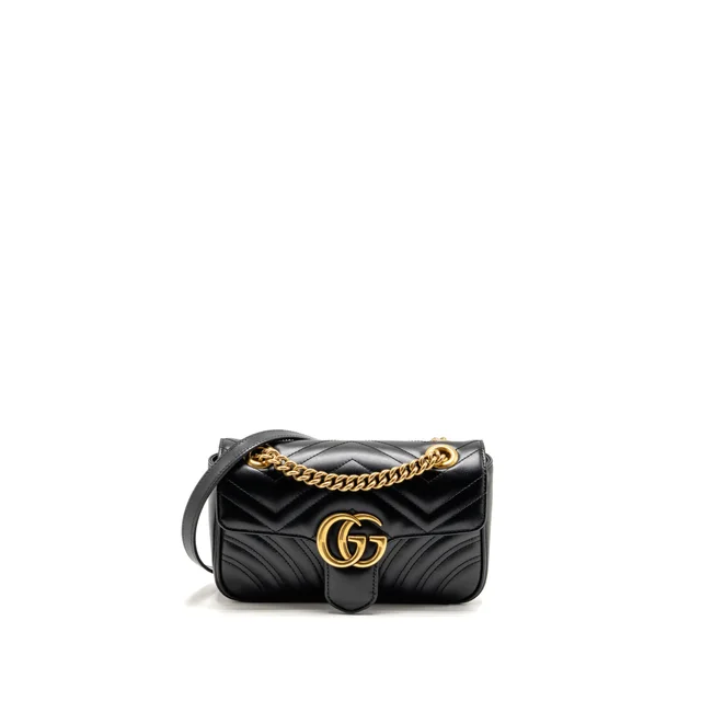 Gucci Small GG Marmont Shoulder bag Matelassé Chevron Leather Black GHW in Black Leather from EMIER