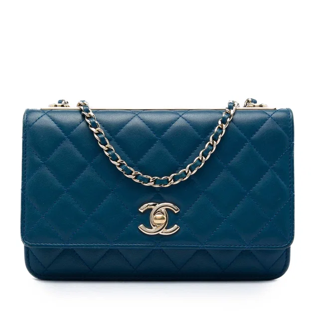Blue Chanel Quilted Lambskin Trendy CC Wallet On Chain Crossbody Bag in Blue Lambskin from Designer Revival