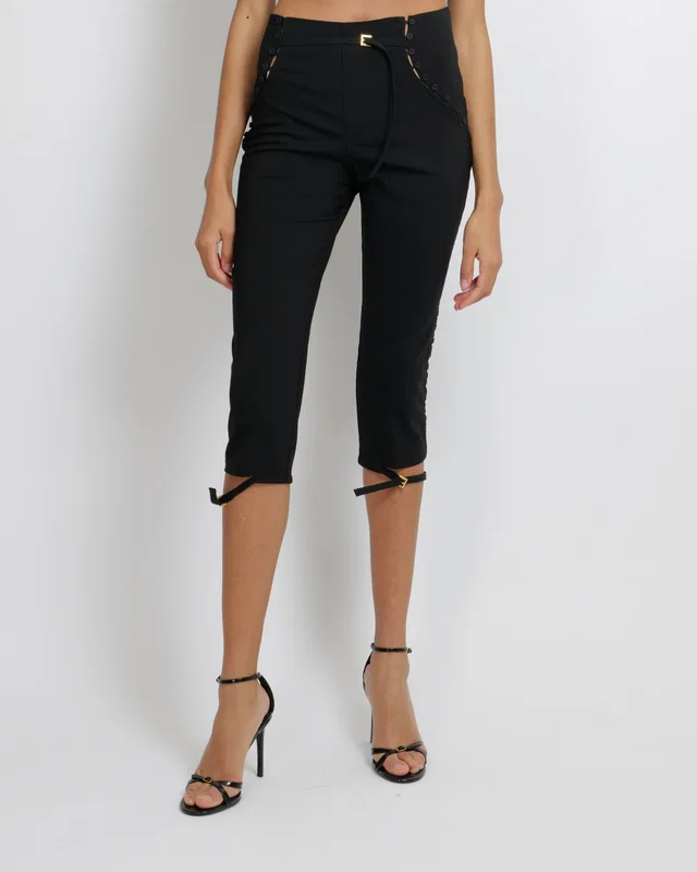 Jacquemus Black Le Caraco Trousers with Button and Buckles Details Size FR 38 (UK 10) in Black Wool from Sellier