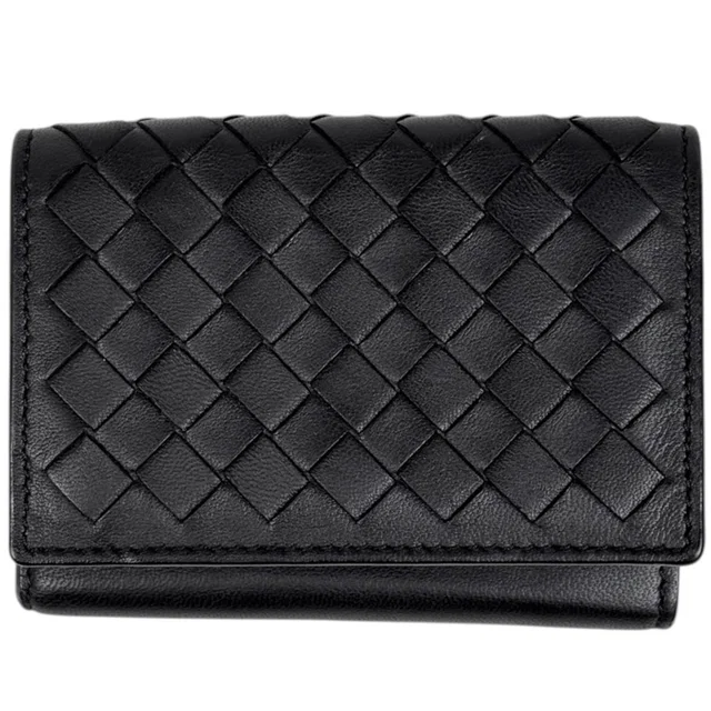 Bottega Veneta Trifold Wallet Intrecciato Leather Black in Black Woven leather from The Reluxe