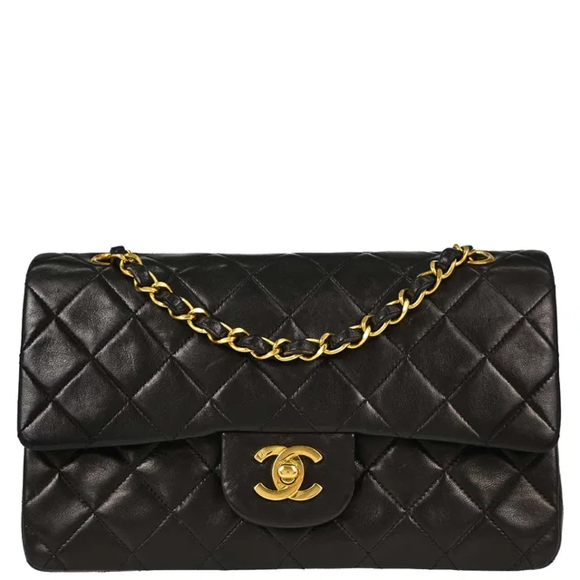 Chanel 1994-1996 Black Lambskin Small Classic Double Flap Shoulder Bag in Black Lambskin from AMORE Vintage Tokyo