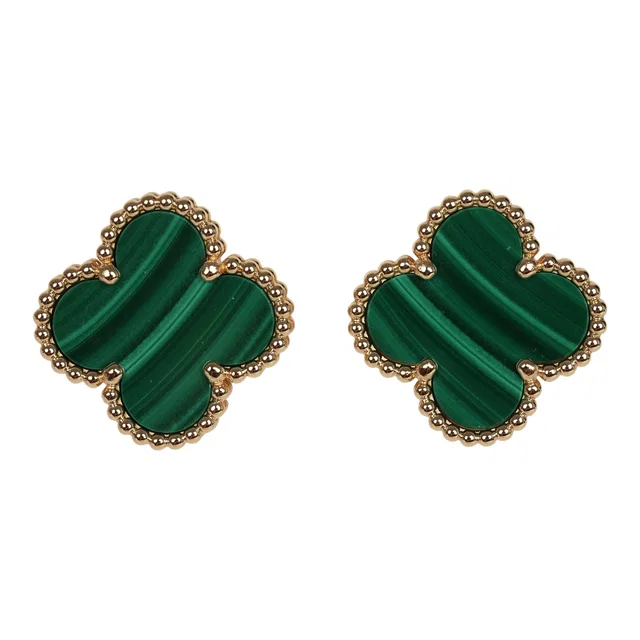 Van Cleef & Arpels Vintage Alhambra Motif Earrings Malachite 18K Yellow Gold in Yellow from Madison Avenue Couture