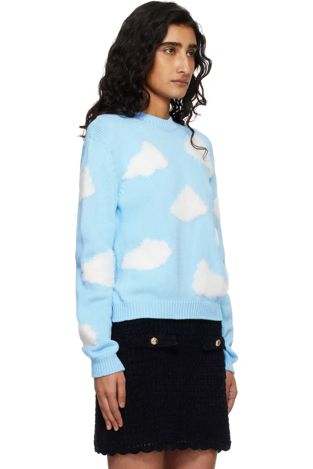 Moschino Blue Organic Cotton Blend Archive Cloud Sweater, photo 2 of 4 from SSENSE