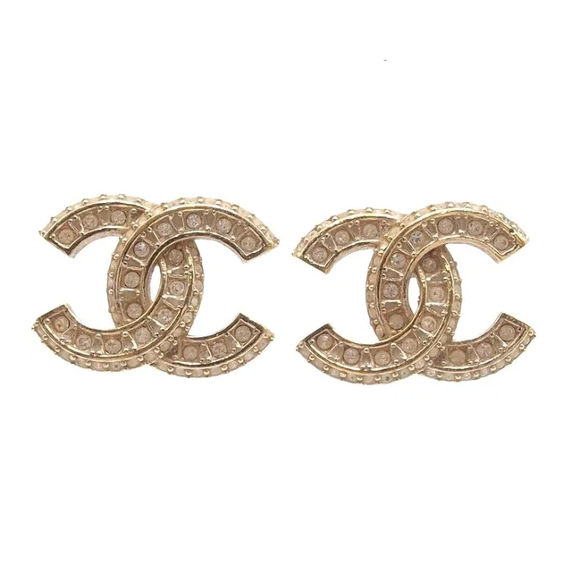 Chanel Earrings CC Logo Gold Metal Rhinestone in Gold from The Reluxe