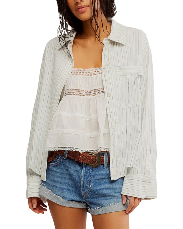 Free People Striped Linen-Blend Laurel Top, image 1 of 1 from Rue La La