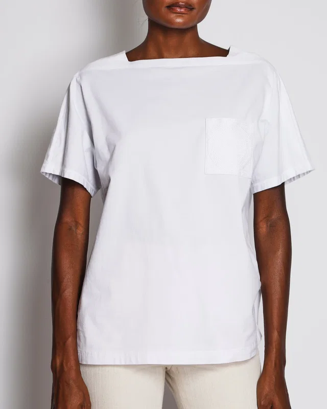 Hermès White Embroidered Pocket Detail T-Shirt Size FR 38 (UK 10) in White from Sellier