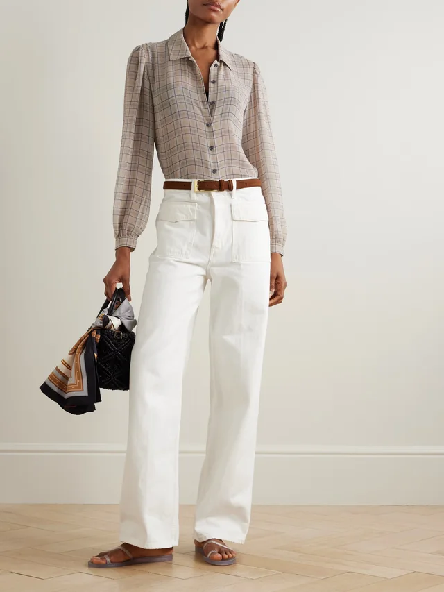 FRAME The Plaid Staple gathered checked silk-chiffon shirt in Beige, photo 2 of 2 from NET-A-PORTER (Canada)