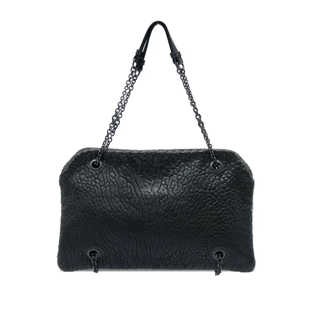 Black Bottega Veneta Textured Leather Whipstitch Duo Shoulder Bag in Black Leather from Designer Revival