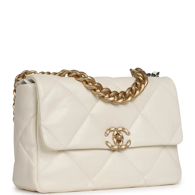 Chanel Large 19 Flap Bag White Shiny Lambskin Mixed Metal Hardware in White Lambskin from Madison Avenue Couture, photo 2 of 2