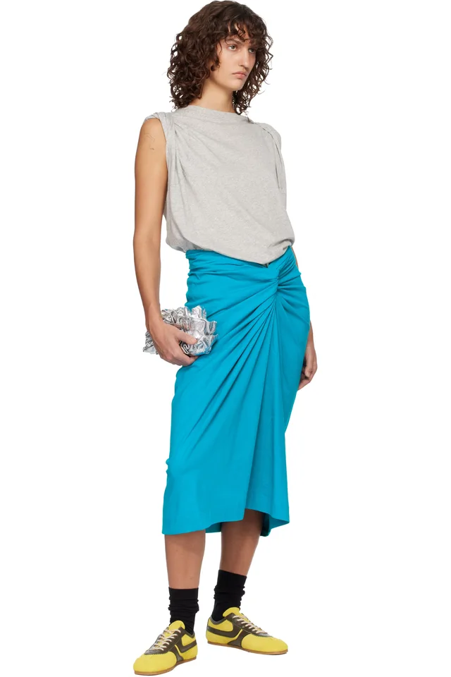 Dries Van Noten Blue Knotted Jersey Midi Skirt, photo 4 of 4 from SSENSE