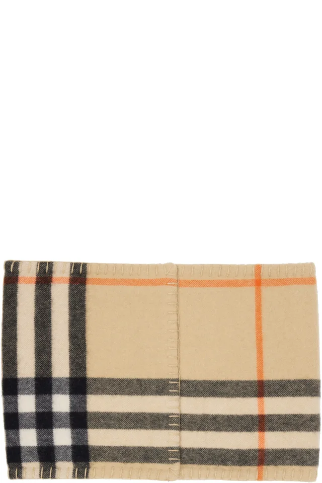 Burberry Beige Check Cashmere Snood, photo 2 of 3 from SSENSE