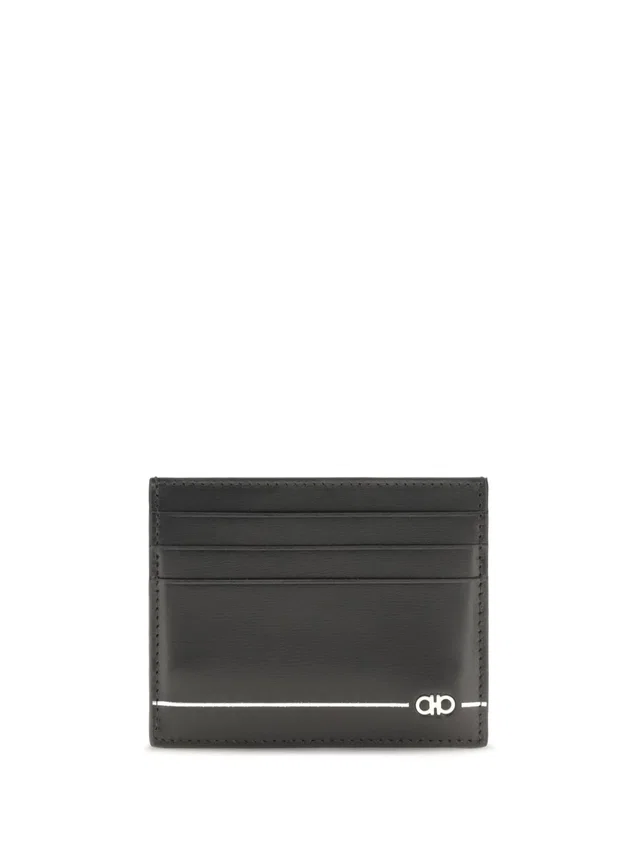Ferragamo Logo-Embossed Calfskin Card Case — Black Calf Leather Bos Taurus Wallet in Black Calfskin from HEWI