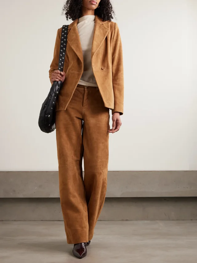 NOUR HAMMOUR Double-breasted paneled asymmetric brushed-suede blazer in Beige, photo 2 of 2 from NET-A-PORTER (Canada)