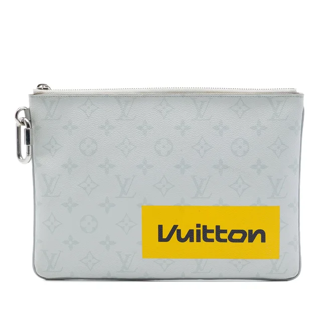 White Louis Vuitton Monogram Logo Story Pochette GM Clutch Bag in White Coated canvas from Designer Revival