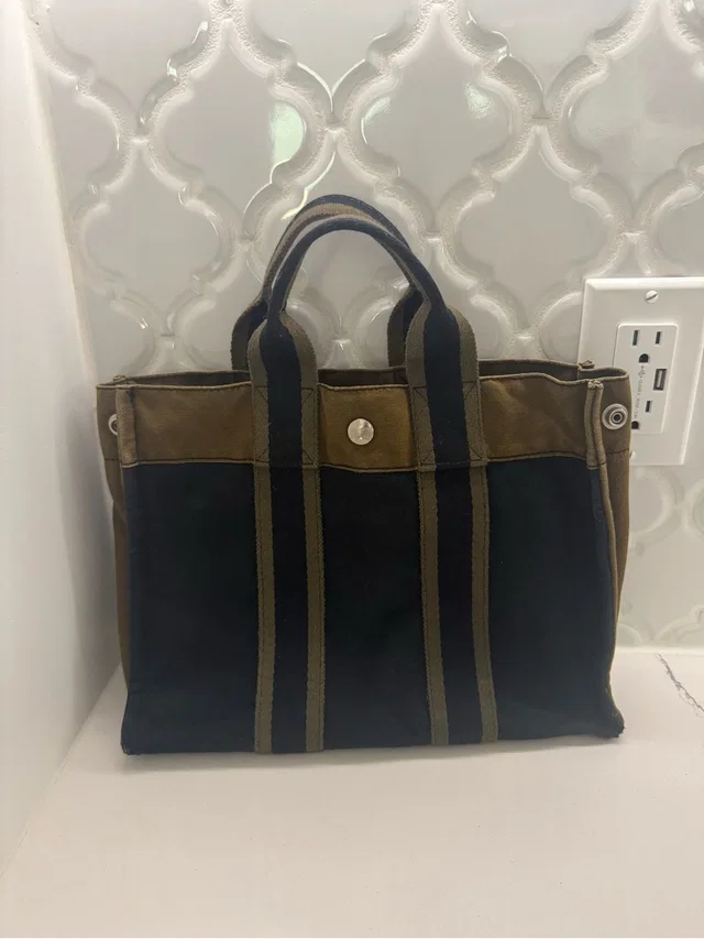 Hermès Black And Olive Canvas Tote in green|black Canvas from Poshmark