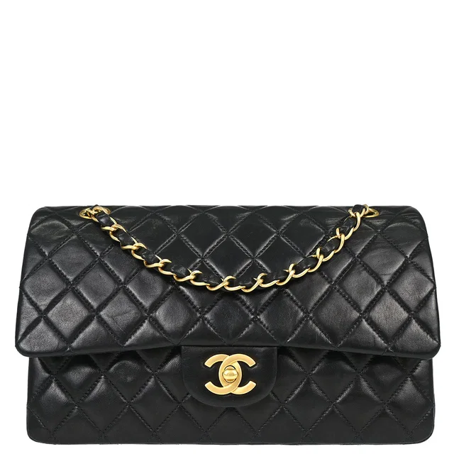 Chanel 2000-2002 Black Lambskin Medium Classic Double Flap Shoulder Bag in Black Lambskin from AMORE Vintage Tokyo