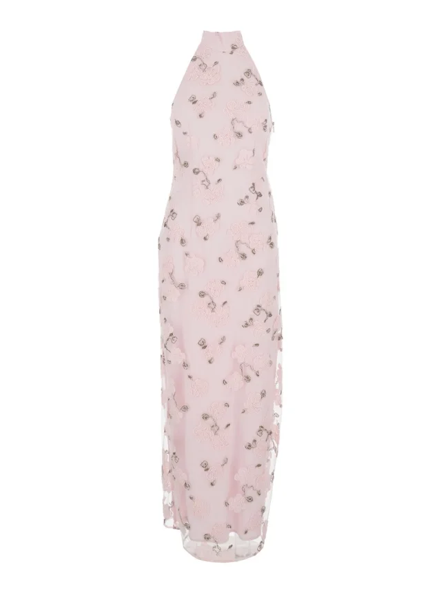 Rotate Long Dress 'Floral' with Open Back in Pink Fabric for Women in Pink 100% Polyester from Gaudenzi Boutique, photo 1 of 1