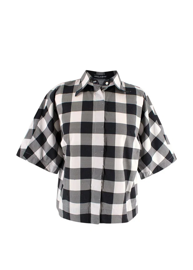 Dolce & Gabbana Black and White Check Short Sleeve Shirt in Black from HEWI