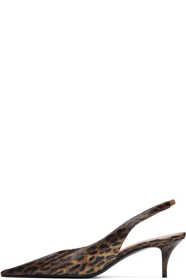 Amina Muaddi Brown Anok Sling 55 Snakeskin Heels, photo 3 of 5 from SSENSE