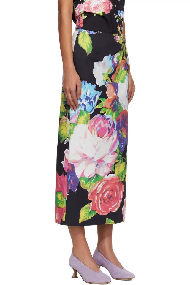 Moschino Black Printed Stretch Cotton Midi Skirt, photo 2 of 4 from SSENSE