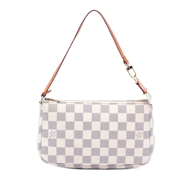 White Louis Vuitton Damier Azur Pochette Accessoires Shoulder Bag in White Canvas from Designer Revival