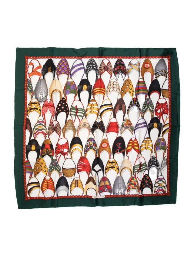 Ferragamo Silk Graphic Print Scarf w/ Tags in green Silk from The RealReal