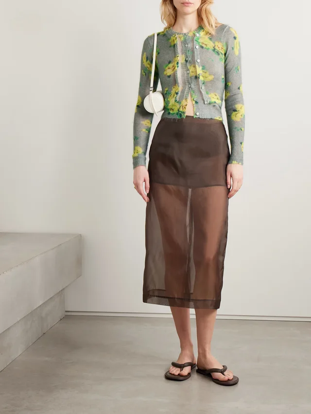 ACNE STUDIOS Layered floral-print mohair-blend sweater in Grey, photo 2 of 2 from NET-A-PORTER (Canada)