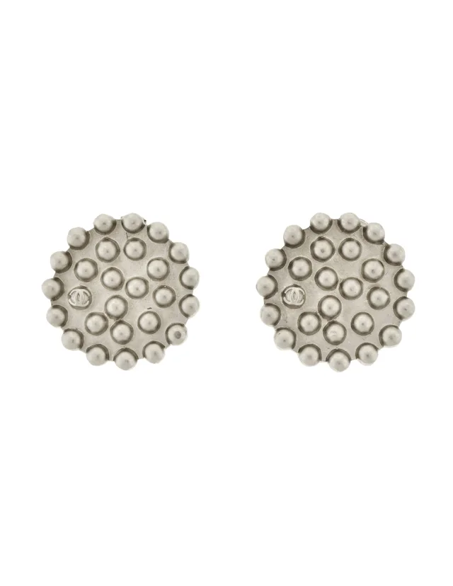 Chanel Vintage 1998 Silver Round 3D Dot Button Earrings in Silver from Amarcord Vintage Fashion