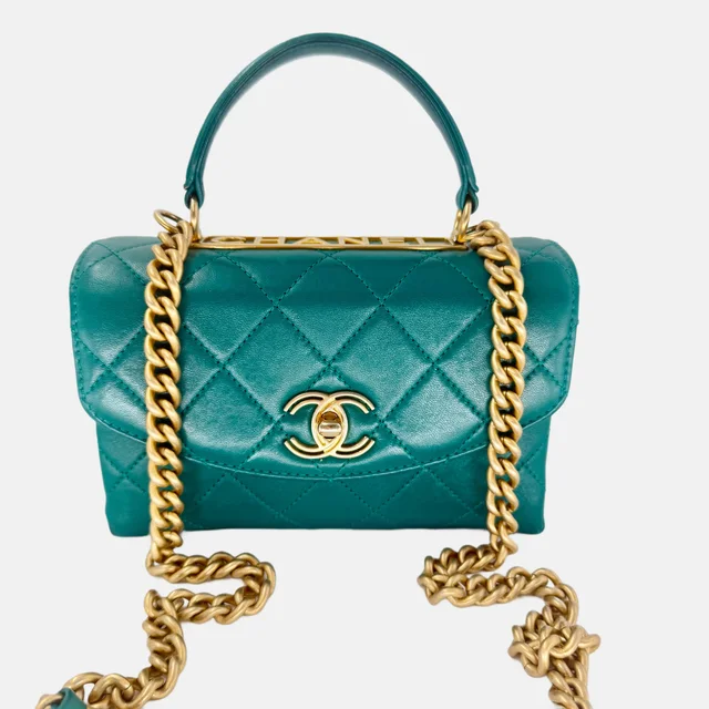 Chanel Green Spirit Top Handle Crossbody Bag in Green Lambskin from SparklesnDreams