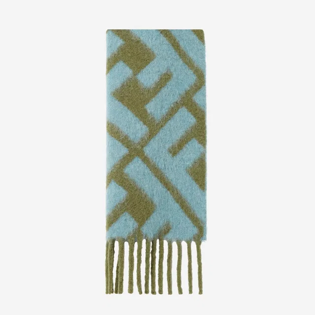 Fendi Alpaca And Wool Blend With Ff Logo Scarf — Blue Scarfs in Blue Wool from HEWI